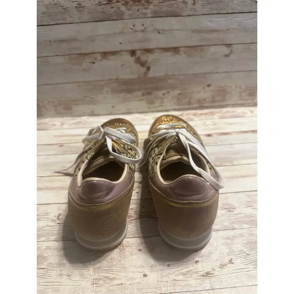 Skecher's Glitter Leopard Love Sneakers Size 8 Suede Textiles Memory Foam Gold - Picture 5 of 10